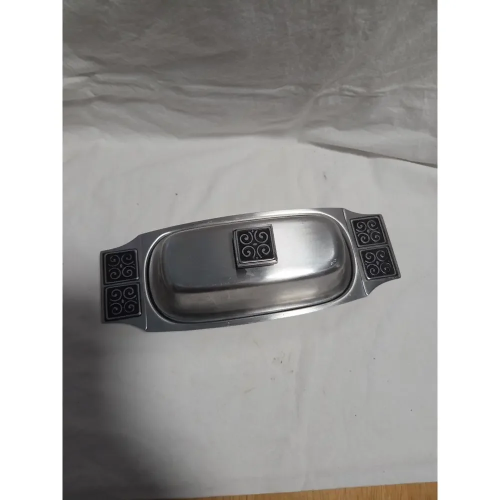 Vintage Rogers INSILCO Fashion Stainless Steel Butter Dish w/ Lid MCM